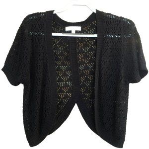 PINQUE Crochet Open Front SS Cardigan w/unique back design Black Butterfly